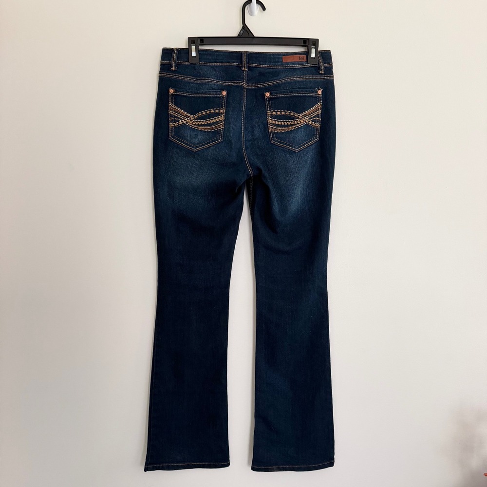 LEI Low Rise Dark Wash Bootcut Jeans Y2K Embroidered Pockets Size 9 - Picture 2 of 7